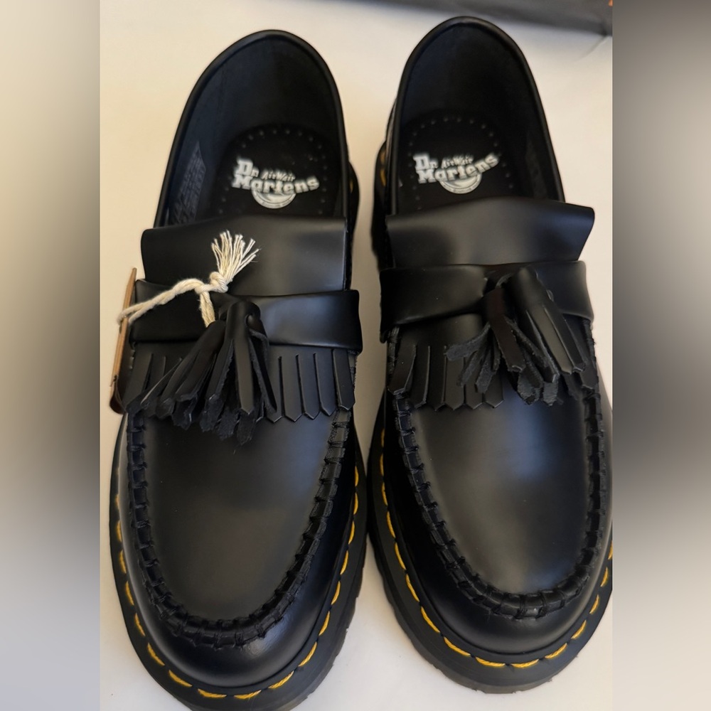 Dr. Martens Black Tassel Loafers with Yellow Stitching NEW WITHOUT BOX